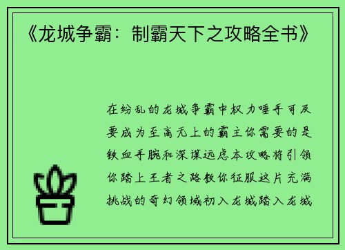《龙城争霸：制霸天下之攻略全书》