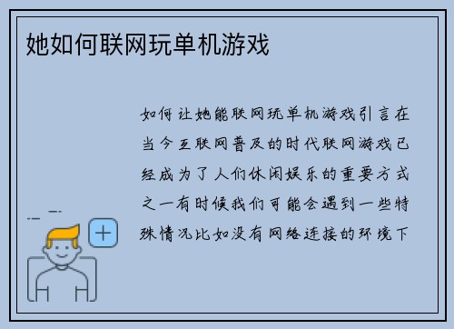 她如何联网玩单机游戏