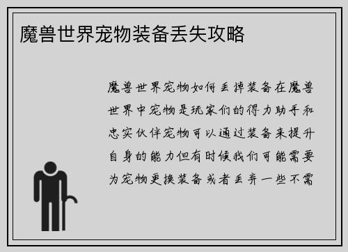 魔兽世界宠物装备丢失攻略